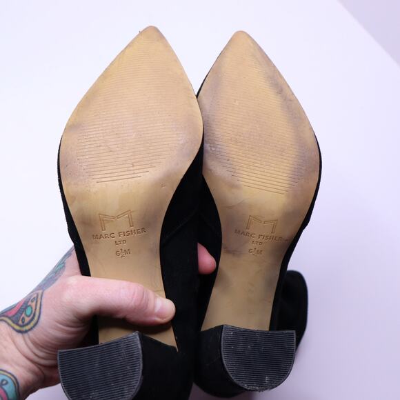 MARC FISHER LTD Umeka Bootie Black Suede Lofty Wrapped Block Heel Women's 6.5M - Picture 5 of 11